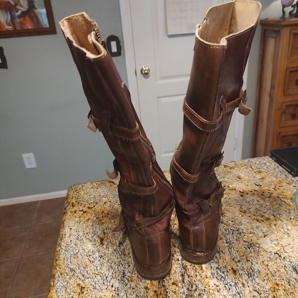 Bed Stu Bench Made Brown Leather Zip Buckle Knee High Boots Womens Size 8.5 - Picture 7 of 14